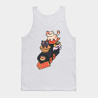 kitty collector cats conductor whiskers, peaches, pepper, princess on cardboard train Tank Top